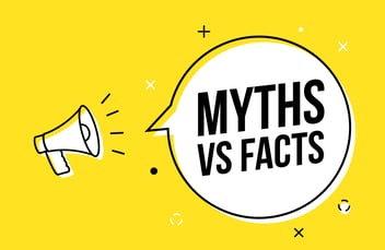 Yellow banner with a megaphone declaring facts vs myths 